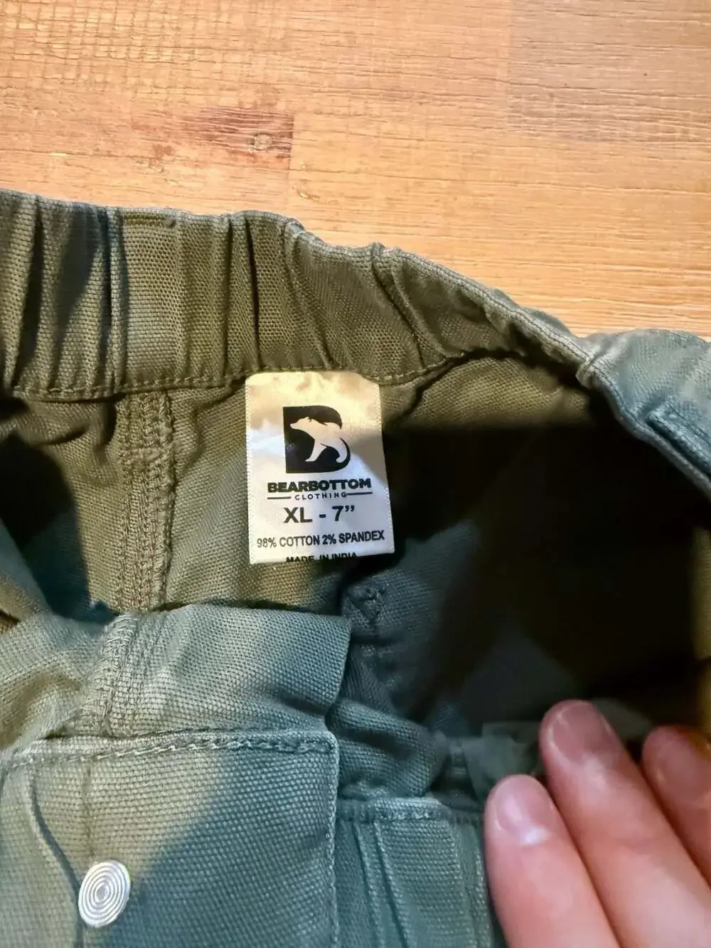 Bearbottom Clothing Men's XL-7 Olive Green 98% Cotton 2% Spandex Shorts
